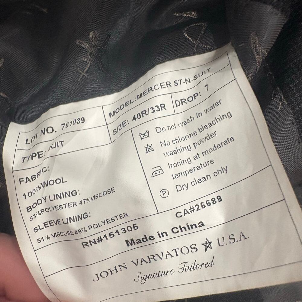 John Varvatos Dark Gray/Navy Mercer Street Suit‎ Jacket Blazer Size 40R - Picture 7 of 7
